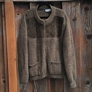 BRENIRE 100% Pure New Wool Zip Up Sweater Jacket Size L